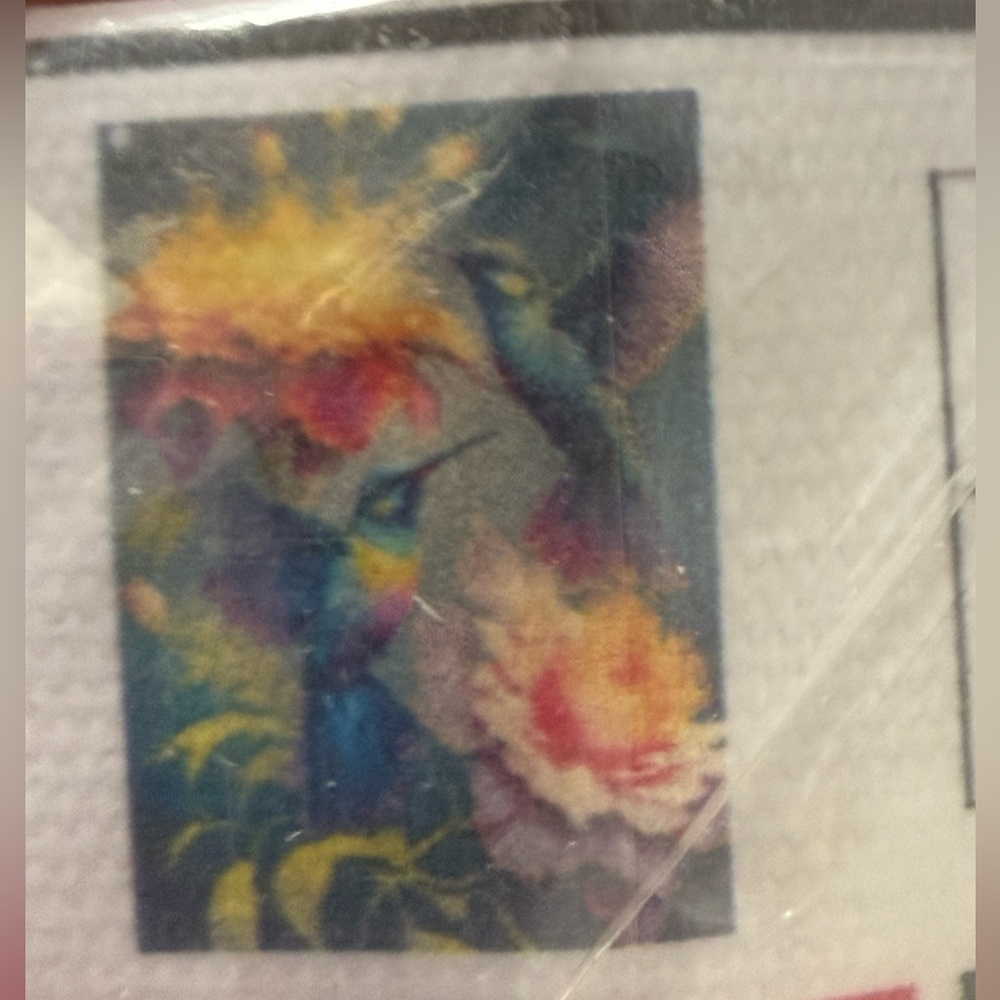 Diamond Dot Vibrant Hummingbird Floral Art - Multicolor